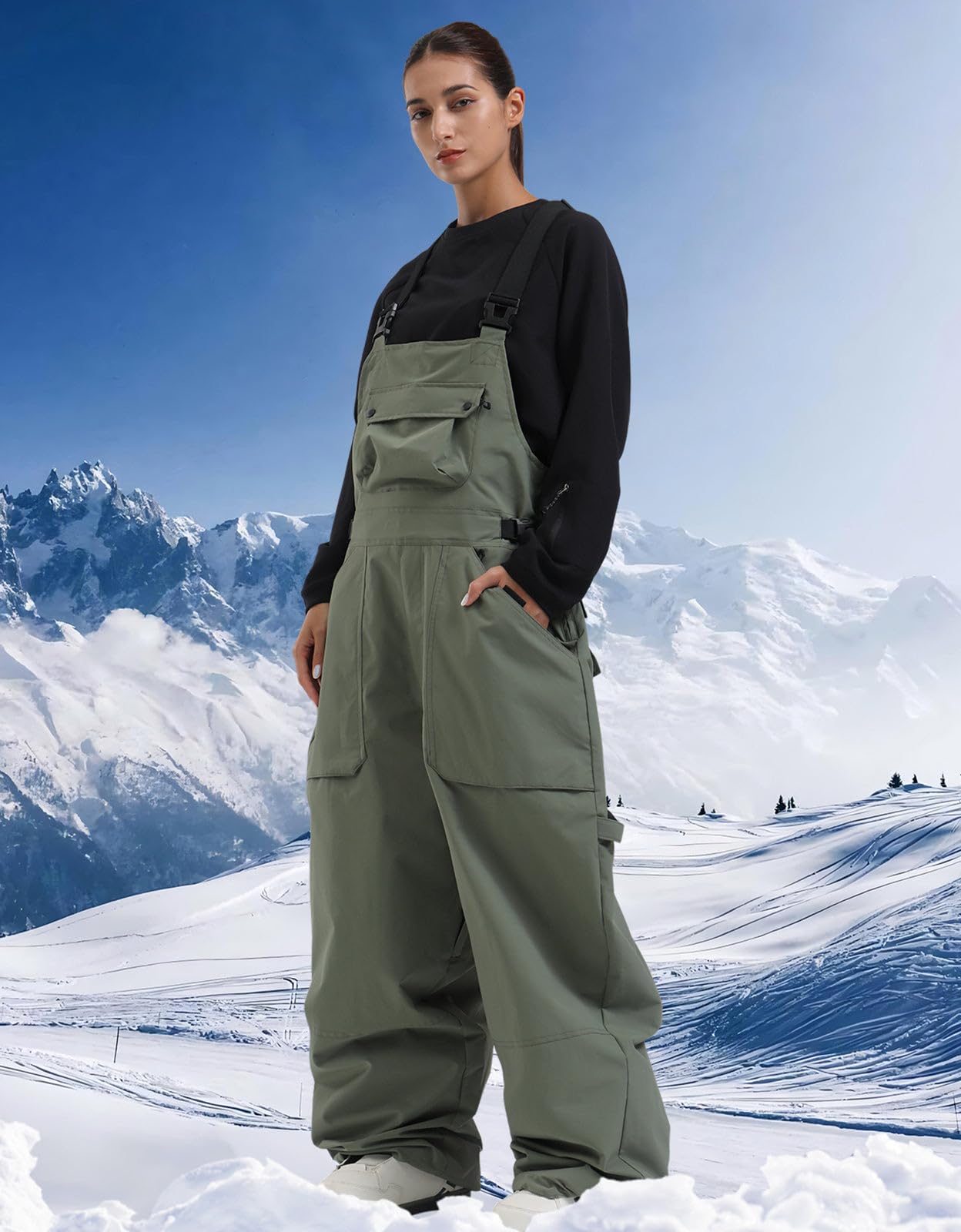 IMPHUT Women's Waterproof Windproof Insulated Snow Bibs - Super Baggy Loose Snowboard Pants for Warm Winter Skiing & Outdoor Activities