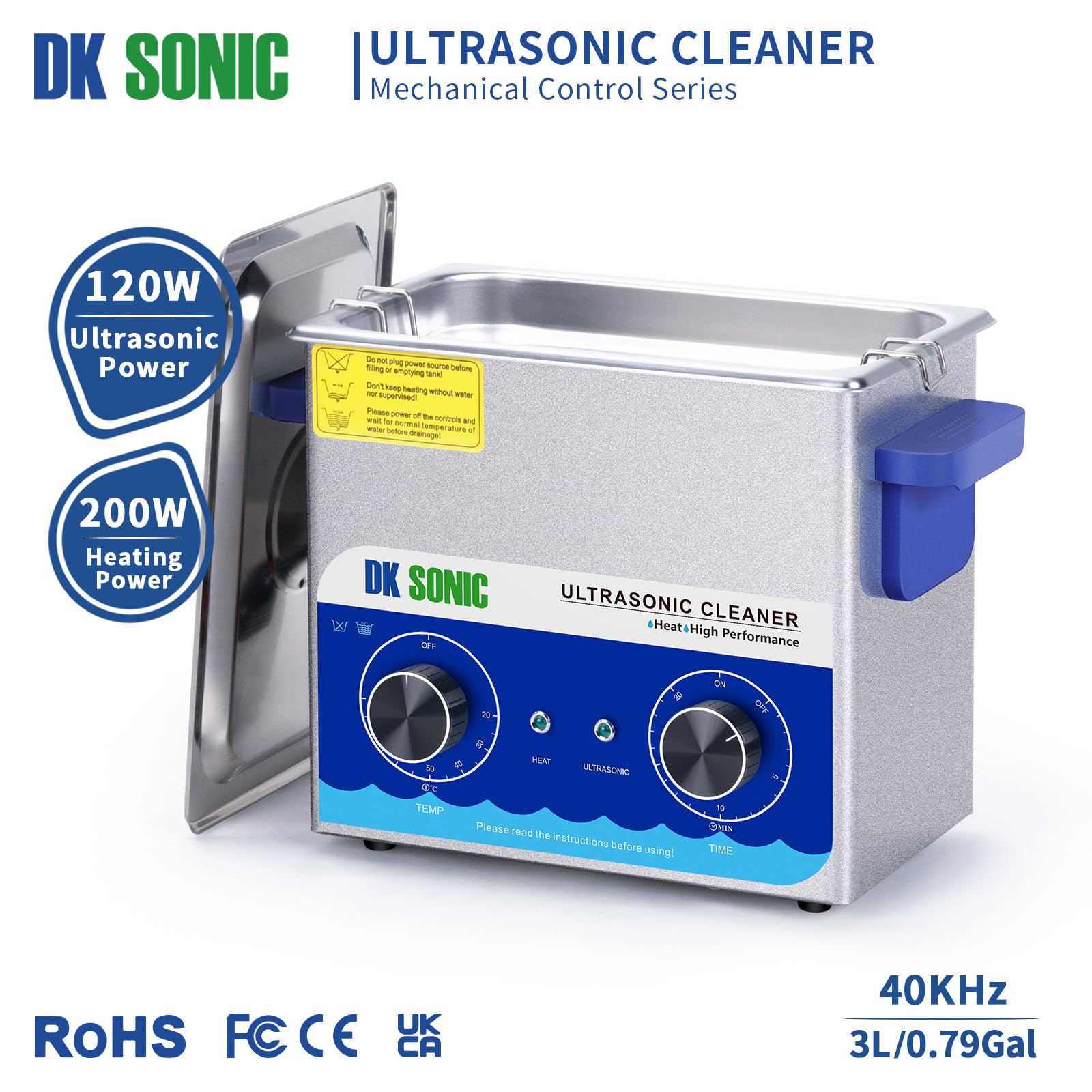 DK SONIC 3L Ultrasonic Cleaner with Timer & Heater - Stainless Steel Jewelry Cleaner for Eyeglasses, Watches, Coins - Professional Cleaning Machine for Carburetor Parts, Dentures, Tools - 110V 0.79Gal Home & Commercial Use