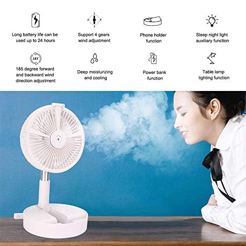 Portable USB Desktop Fan with Telescopic Stand, LED Light & Atomizing Hydration - Foldable Mini Fan for Office, Home, Bedroom, Travel and Outdoor Use