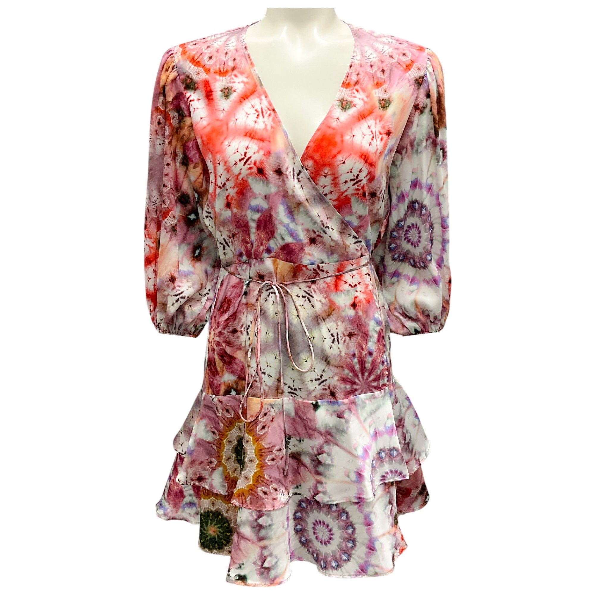 Alexis Pink Floral Print Satin Wrap Mini Dress - Sexy Party Cocktail Dress for Night Out, Date Night, and Special Occasions