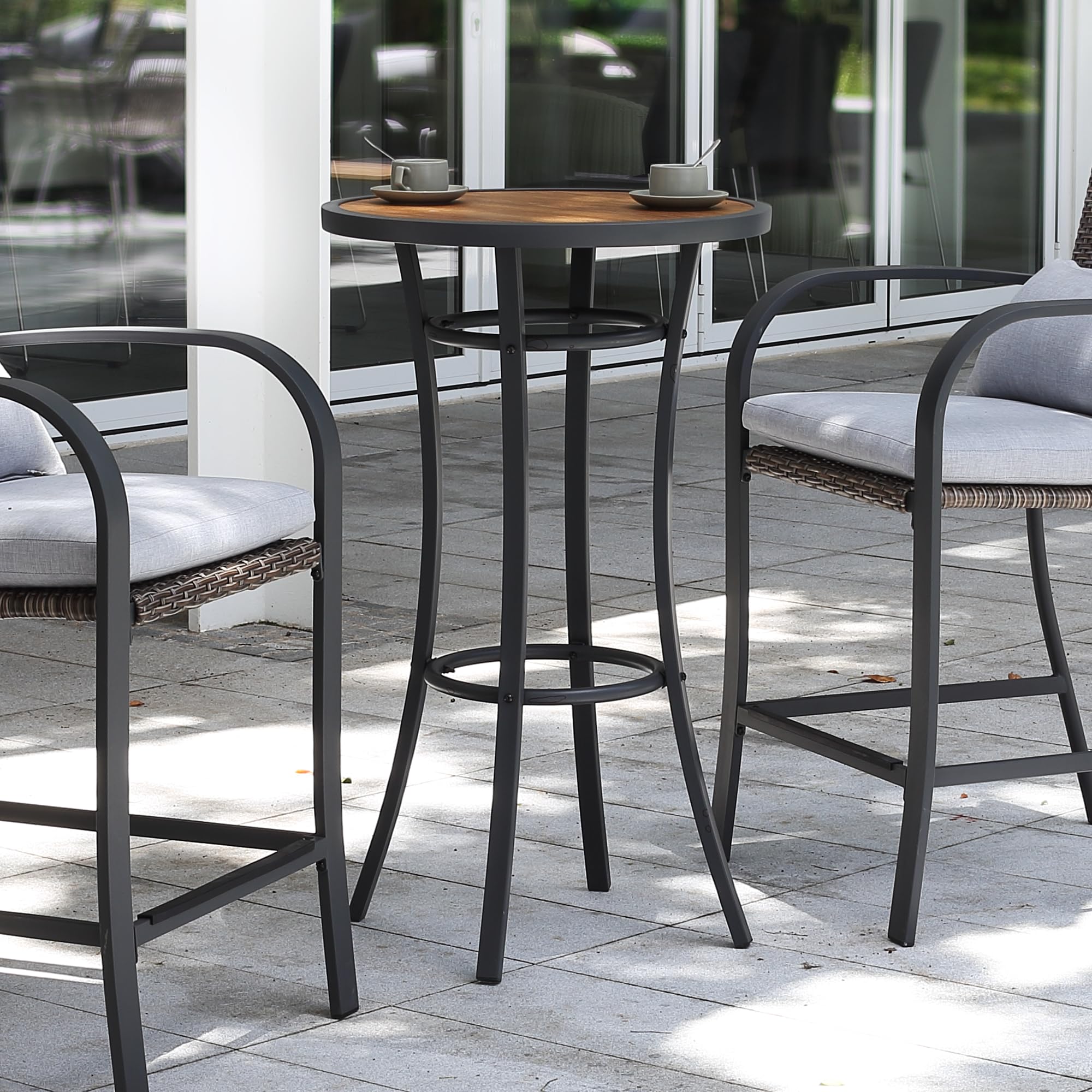 40-Inch Outdoor Bar Height Bistro Table - Patio Pub Dining Table with Wooden-Like Top & Metal Frame for Backyard, Deck, Garden or Restaurant Use