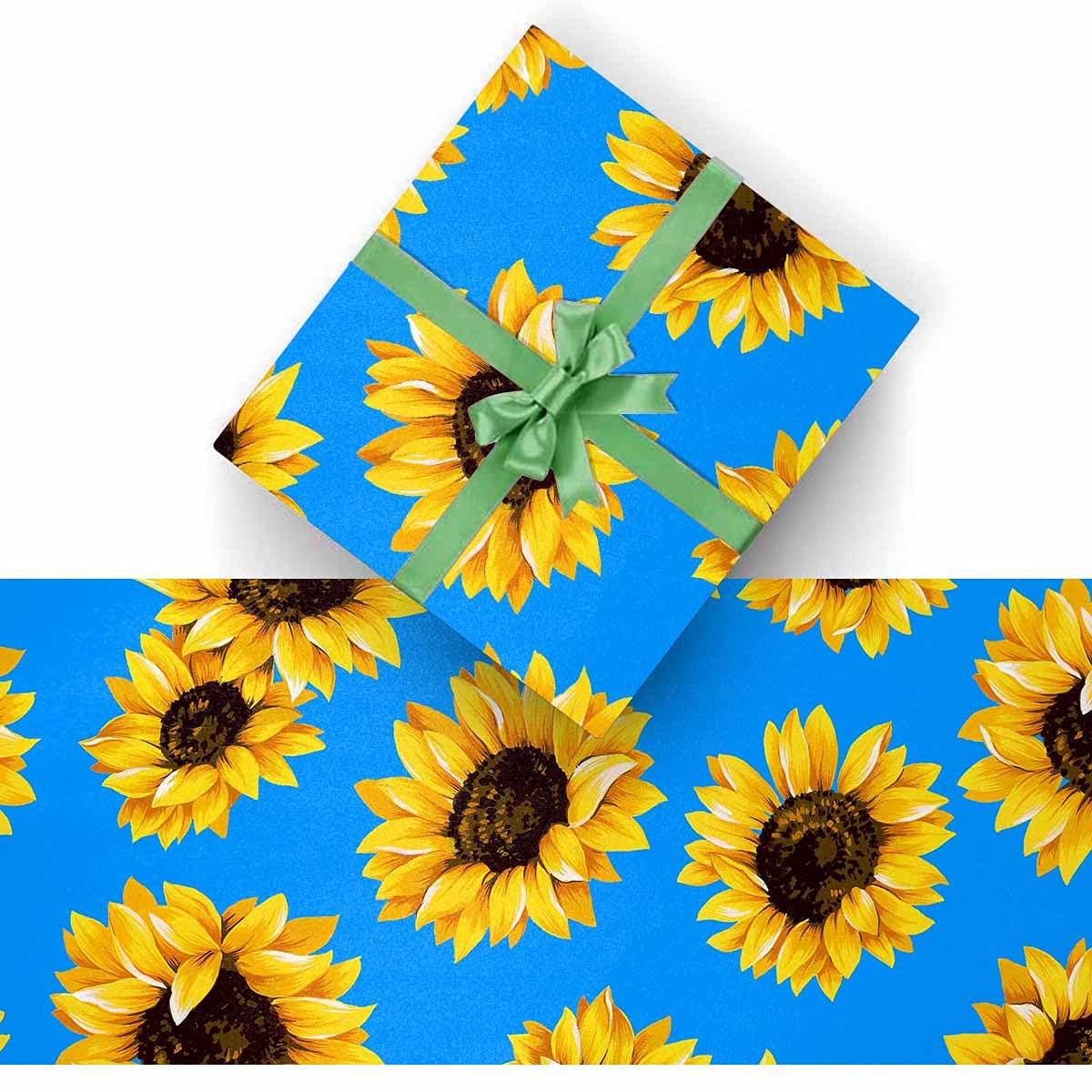 InterestPrint Sunflower Pattern Wrapping Paper Roll - 2 Rolls, Blue Floral Design for Gift Wrapping, Birthday, Christmas & All Occasions | Perfect for DIY Crafts, Party Decorations & Holiday Presents