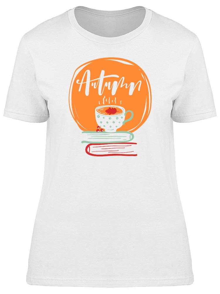 Smartprints Autumn Women's T-Shirt - Cozy Cup of Tea & Books Design | Perfect for Fall Reading, Coffee Dates & Casual Outfits