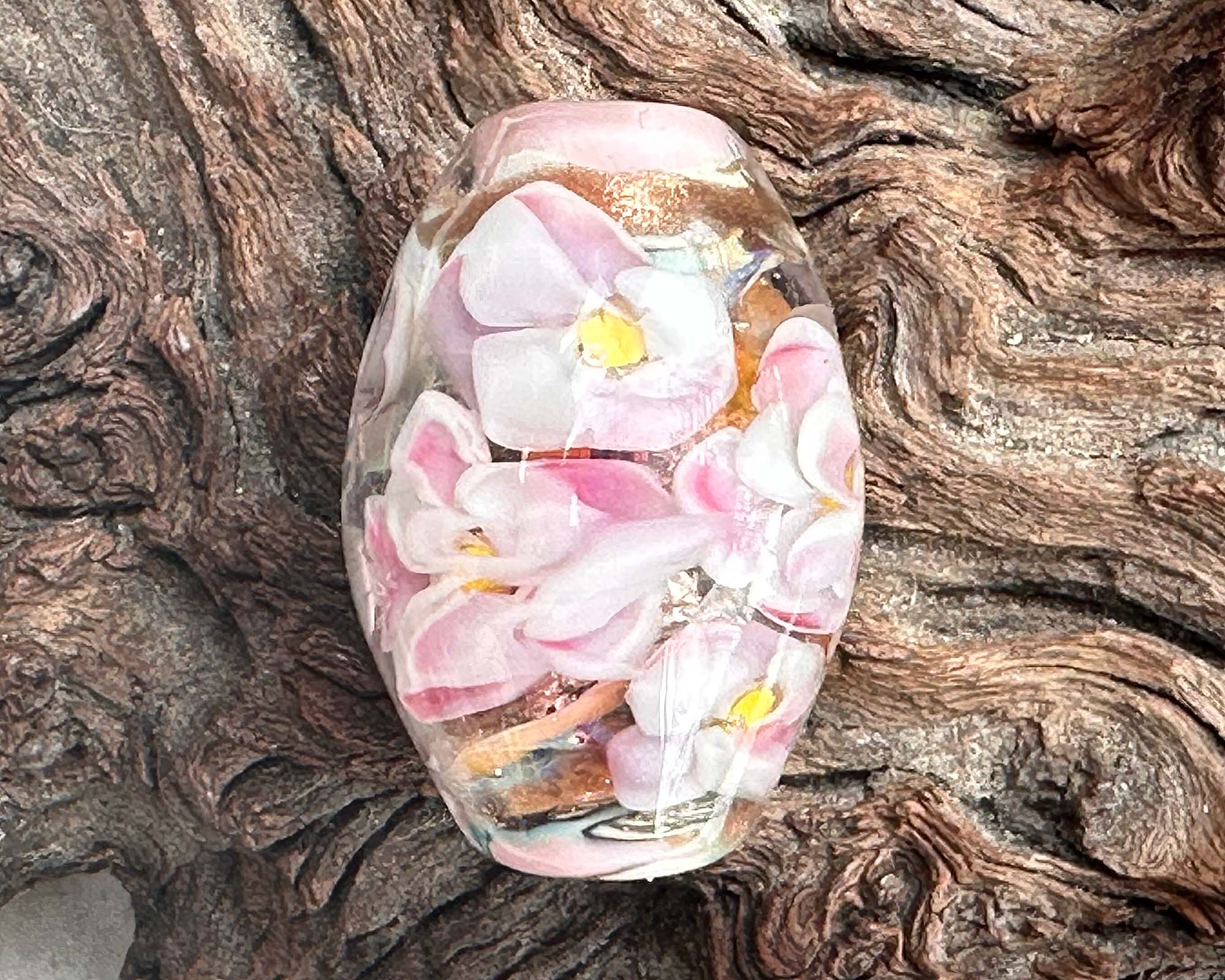 Handmade Pink Shimmer Floral Lampwork Glass Focal Bead for Jewelry Making - Perfect for Necklaces, Bracelets & DIY Craft Projects