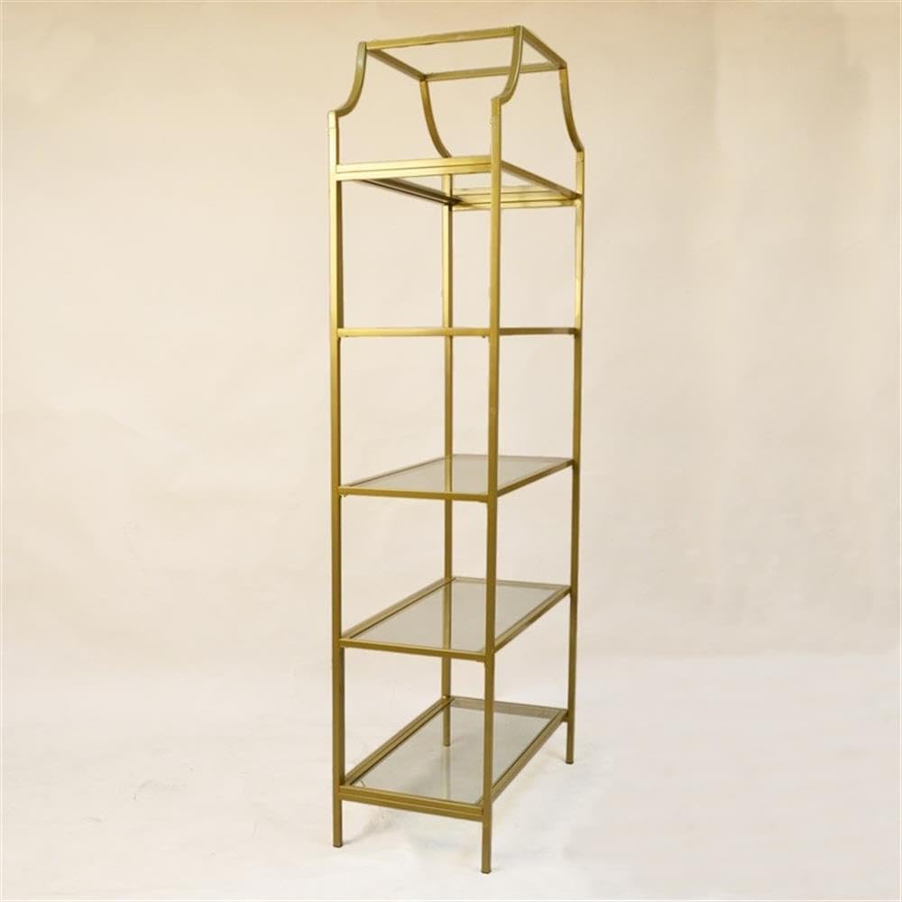 BOWERY HILL 5-Tier Gold Glass Shelf Bookcase - Modern Display Shelf for Living Room, Bedroom & Office Decor