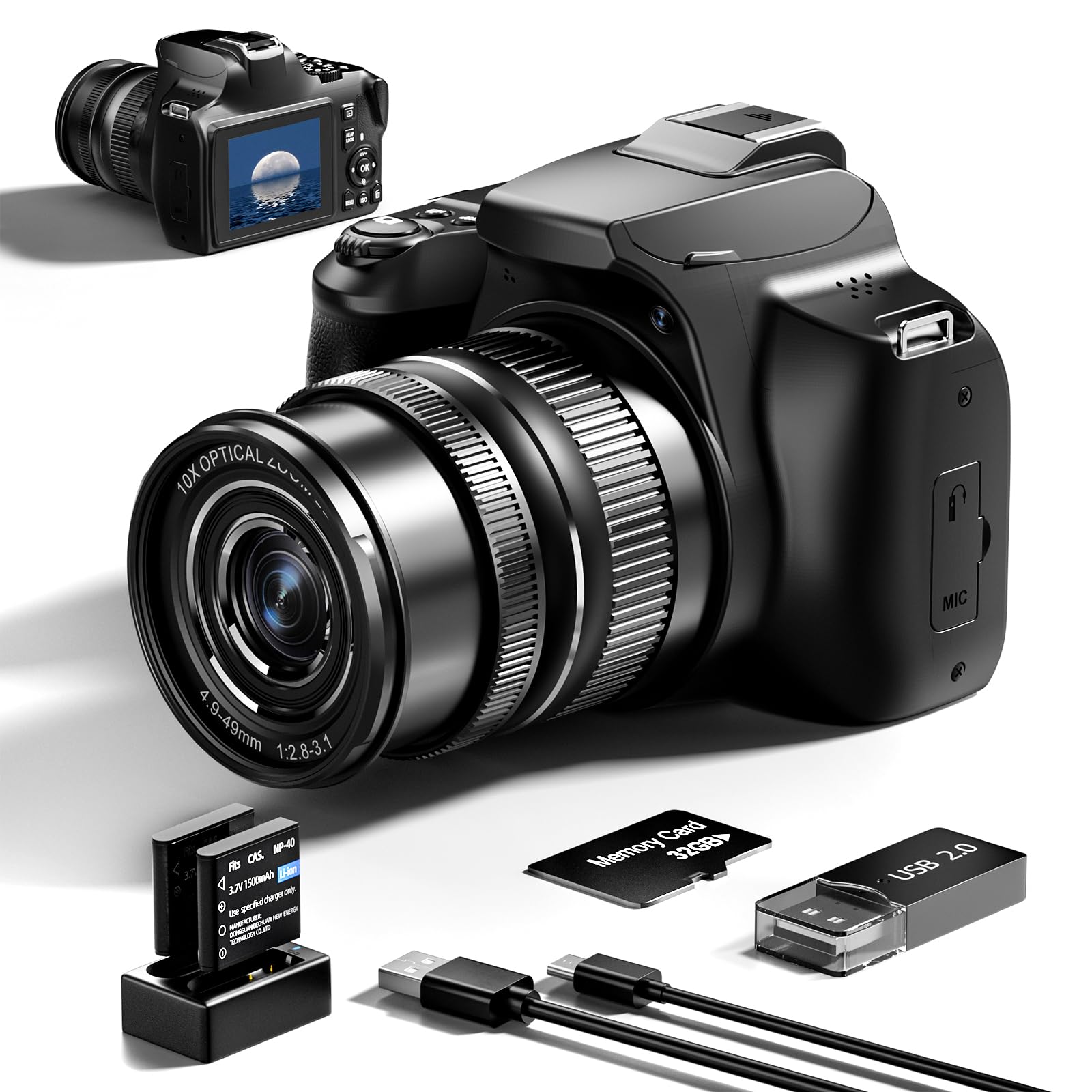 4K 64MP Digital Camera with 40X Zoom, WiFi & HDMI - Perfect for YouTube Vlogging, Photography & Travel Videos - Includes Flash & 32GB SD Card