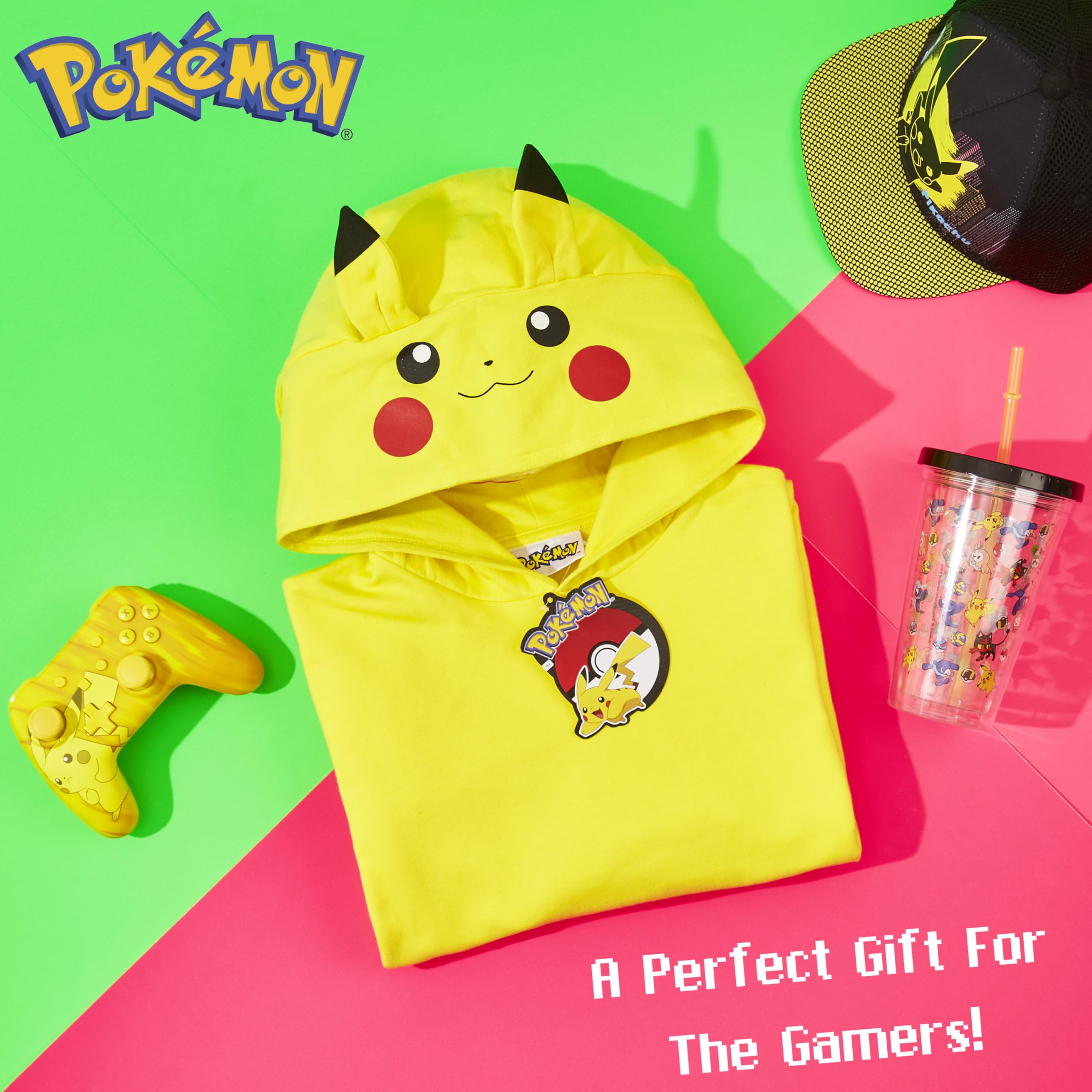 Pokémon Pikachu 3D Hooded Sweatshirt with Ears for Boys - Kids' Cartoon Character Costume Hoodie | Birthday Gift, Cosplay, Halloween Costume, Anime Fan Apparel