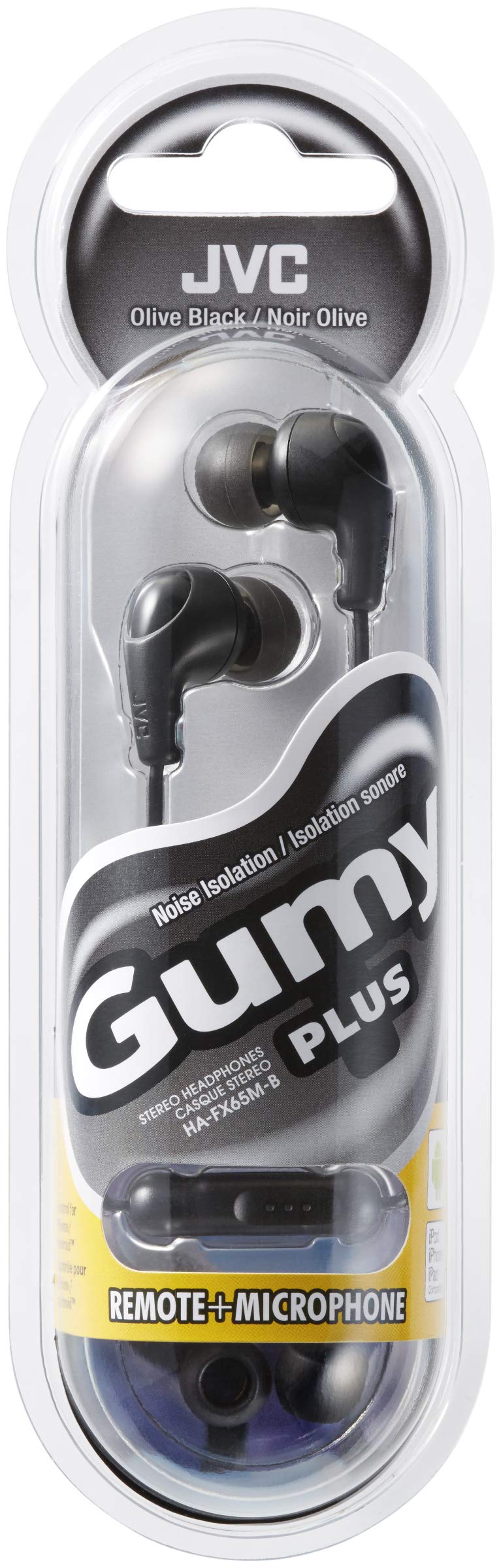 JVC Gumy Plus In-Ear Headphones with Built-in Microphone & Remote - Comfortable Silicone Earbuds for iPhone, Android & Smartphones (Black) - Perfect for Workouts, Commuting & Hands-Free Calls