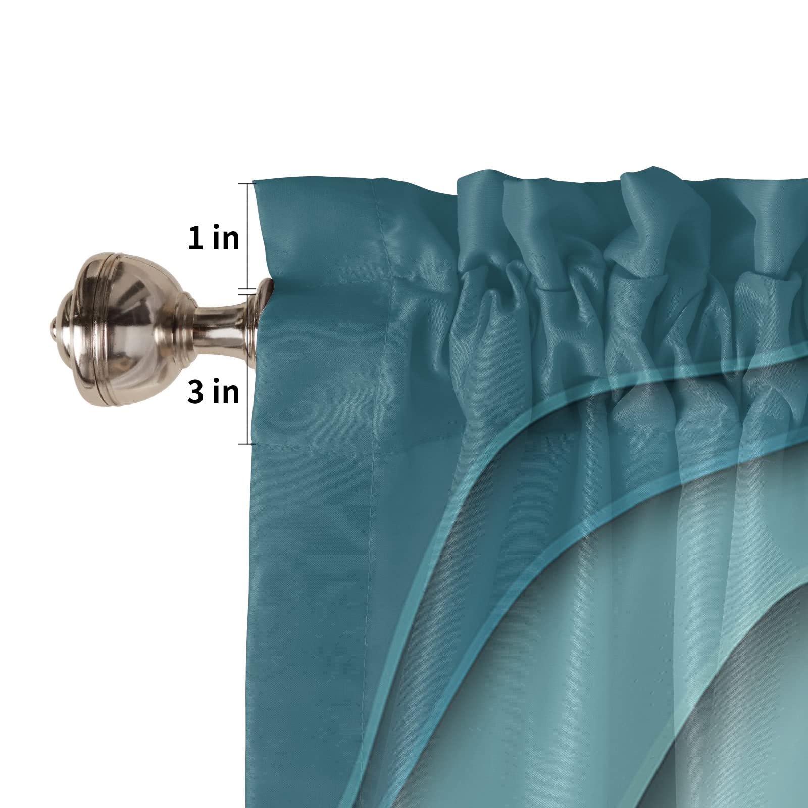 Teal Brown Ombre Kitchen Curtains Set - 24 Inch Small Half Curtains with Turquoise Tier & Valance, Modern Geometric Window Treatments for Cafe, Bathroom, Kitchen - Perfect for Farmhouse, Apartment & Dorm Decor