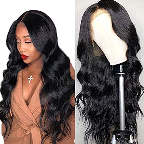 Amella 13x4 Lace Front Wig - Brazilian Virgin Human Hair, Body Wave, 130% Density, Pre-Plucked with Elastic Bands, Natural Hairline - Perfect for Black Women (24 Inch) | Great for Daily Wear, Special Occasions & Protective Styling