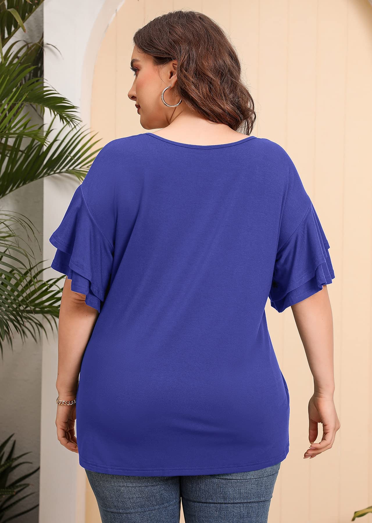 Plus Size Tunic for Women - Double Ruffle Short Sleeve Loose Fit Blouse | Flowy Summer Top for Casual Wear & Beach Outfits | AusLook Women's Fashion