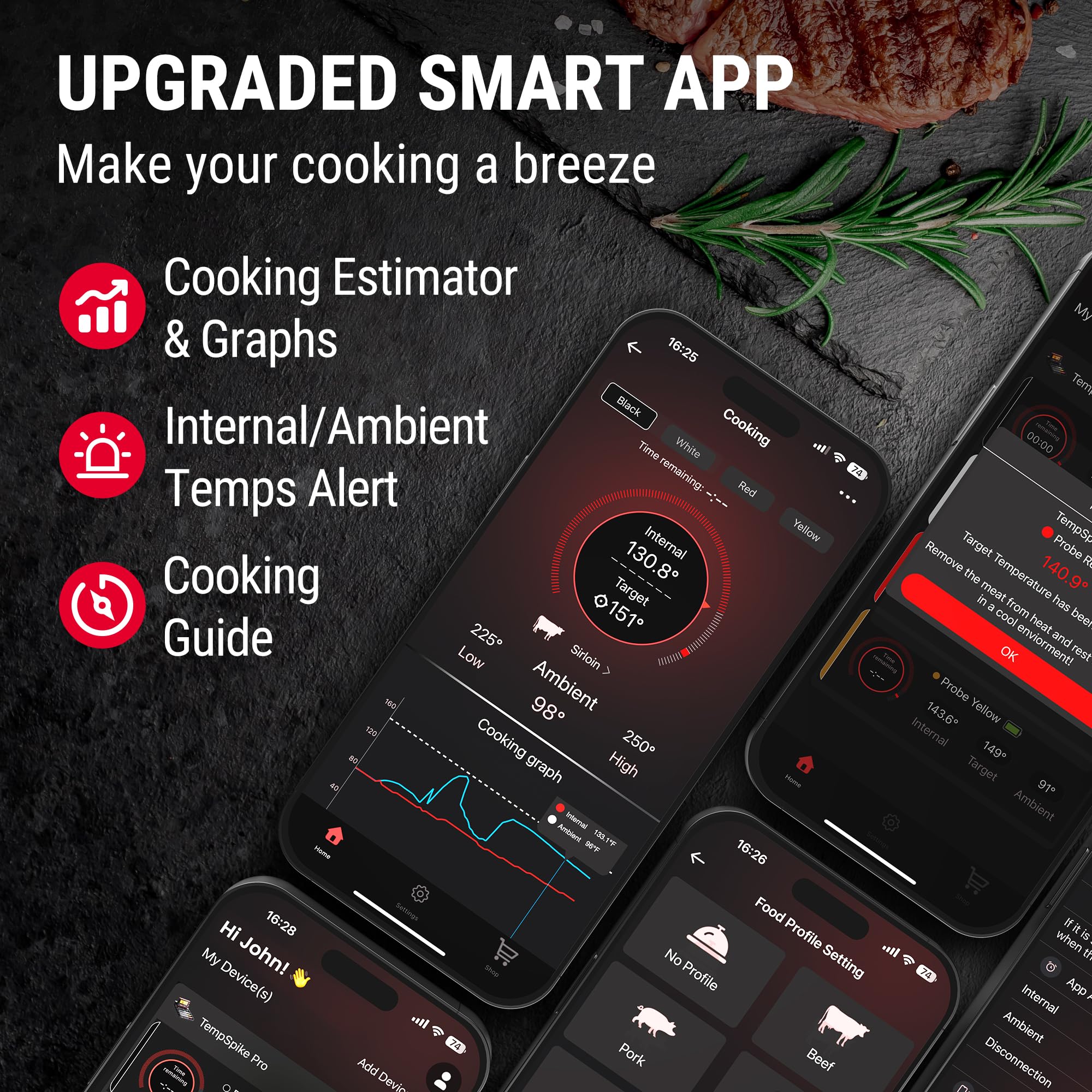 TempSpike Wireless Meat Thermometer with App - WiFi & Bluetooth Smart Grill Thermometer for BBQ, Oven & Smoker | High Precision, Waterproof Probes, Rechargeable Base with Display | Perfect for Grilling, Smoking, Roasting & Baking at Home or Outdoor Cooking