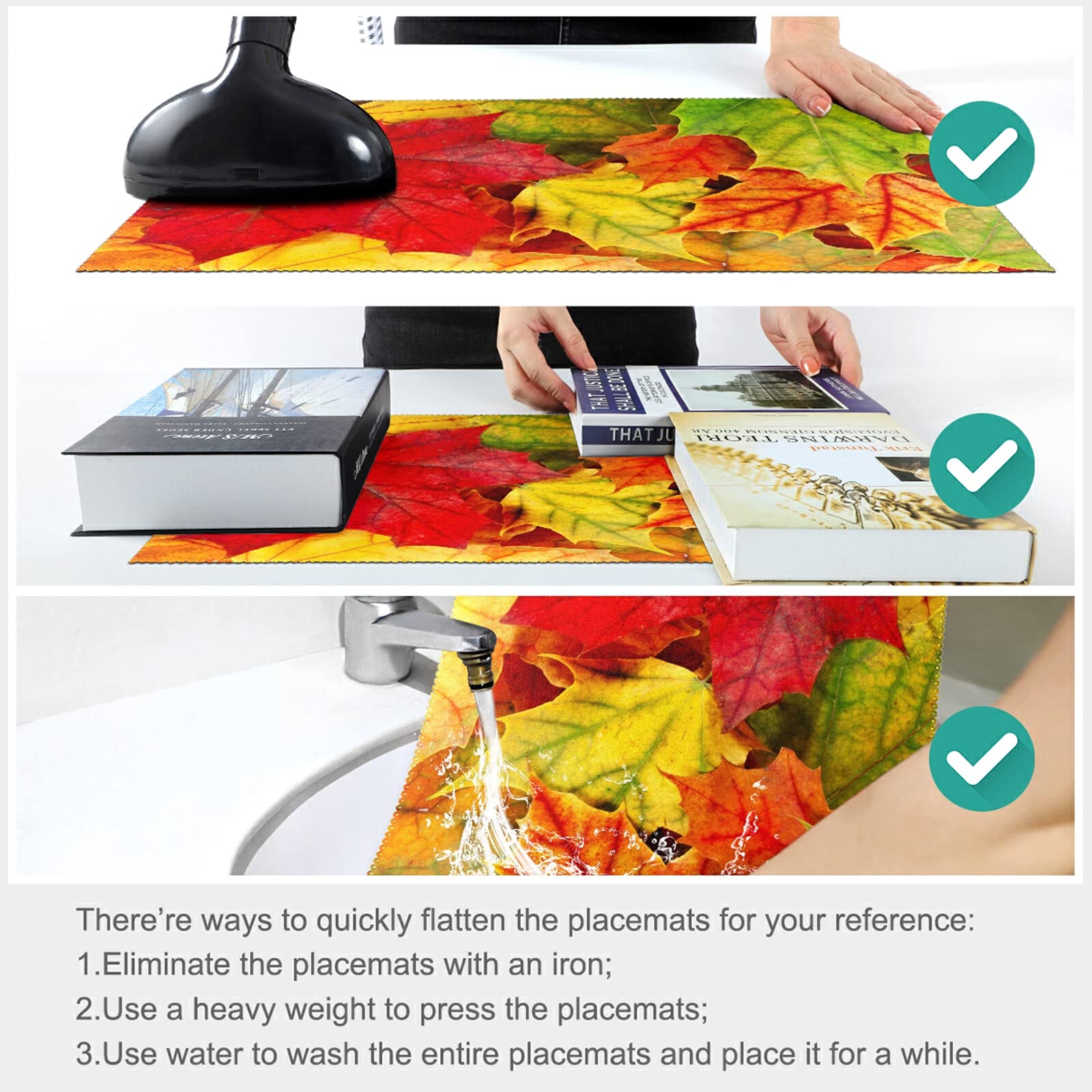 Fall Maple Leaf Placemats Set of 4 - Non-Slip Heat-Resistant Thanksgiving Table Mats for Kitchen & Dining - 12