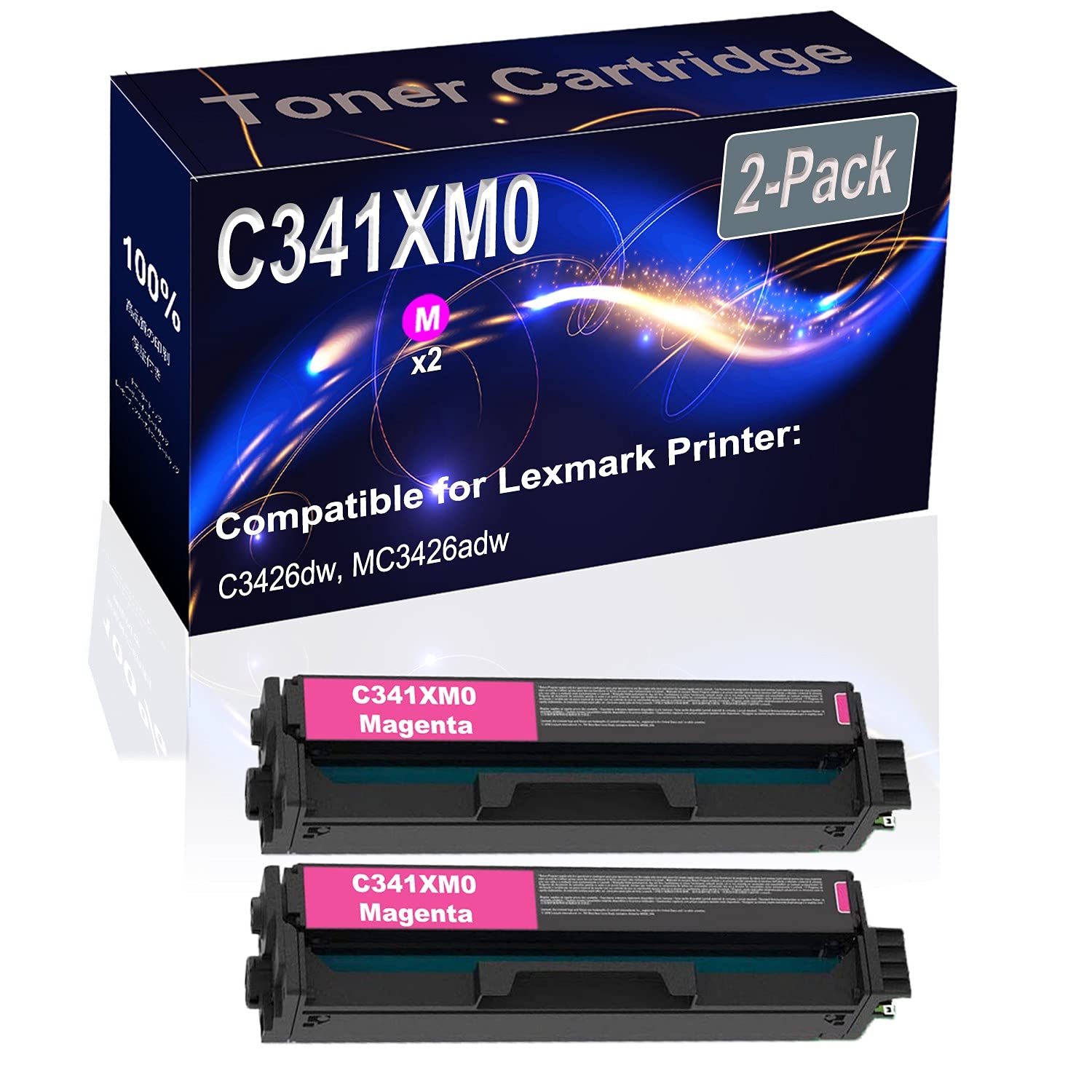 2-Pack High Yield Magenta Laser Toner Cartridge - Compatible with C3426dw & MC3426adw Printers - Replacement for C341XM0 (Office & Home Printing, Business Documents, School Projects)