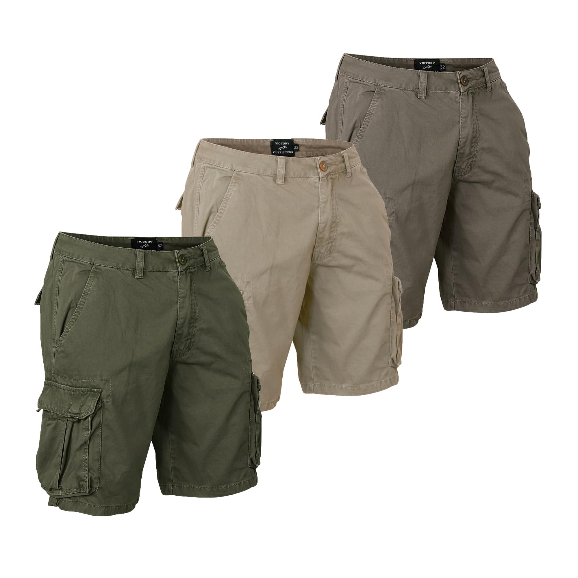 Victory Men's Twill Cargo Shorts - Lightweight Cotton Casual Shorts with Multiple Pockets for Outdoor Hiking, Camping & Summer Travel | Comfortable & Durable