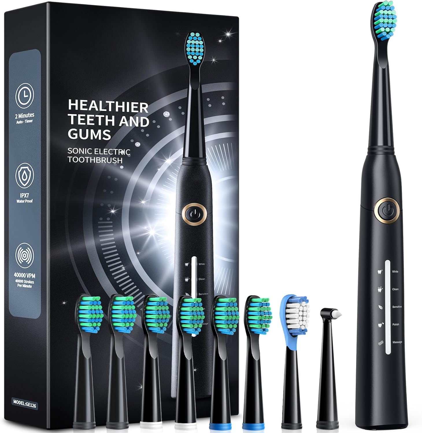 **Rechargeable Electric Toothbrush for Adults - 40,000 VPM Sonic Toothbrush with 8 Brush Heads, 5 Modes, Fast Charge (4 Hours for 30 Days Use) - Perfect for Travel, Home & Daily Oral Care**