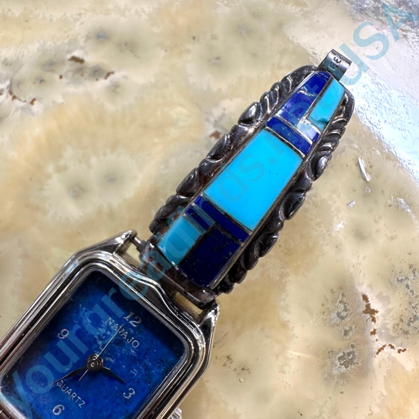 Sterling Silver Turquoise Lapis Lazuli Navajo Watch - Handmade Native American Jewelry for Women - Perfect for Casual Wear, Festivals & Boho Fashion