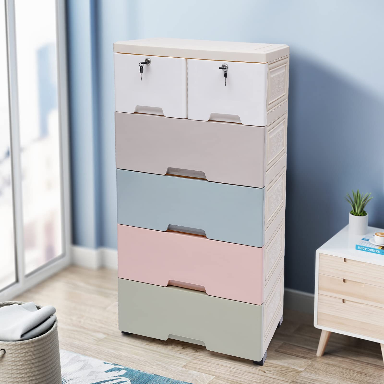 6-Drawer Plastic Storage Cabinet for Clothes - Tall Dresser Organizer for Bedroom, Playroom & Closet - Space-Saving Furniture for Home Organization