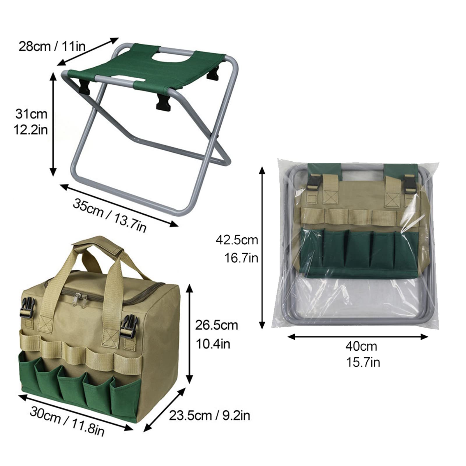 **Kavolet Heavy Duty Garden Tool Bag with Folding Stool - Large Capacity Detachable Canvas Storage Organizer for Gardening, Lawn & Yard Tools - Perfect for Outdoor Work, Landscaping & DIY Projects**