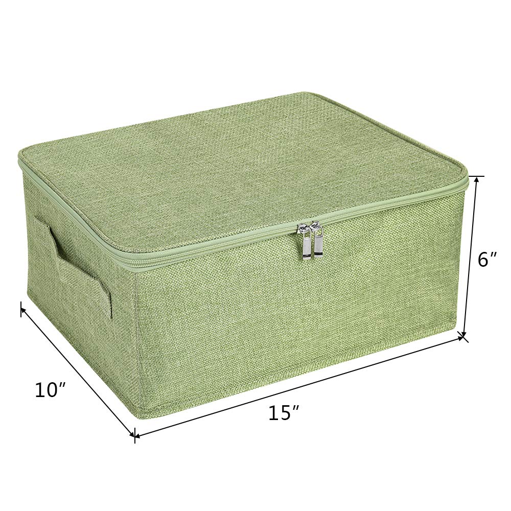 ANMINY 2-Pack Foldable Storage Bins with Zipper Lid & Handles - Small Green PP Plastic Fabric Closet Organizer for Clothes, Toys & Home Organization | Perfect for Bedroom, Nursery & Closet Storage