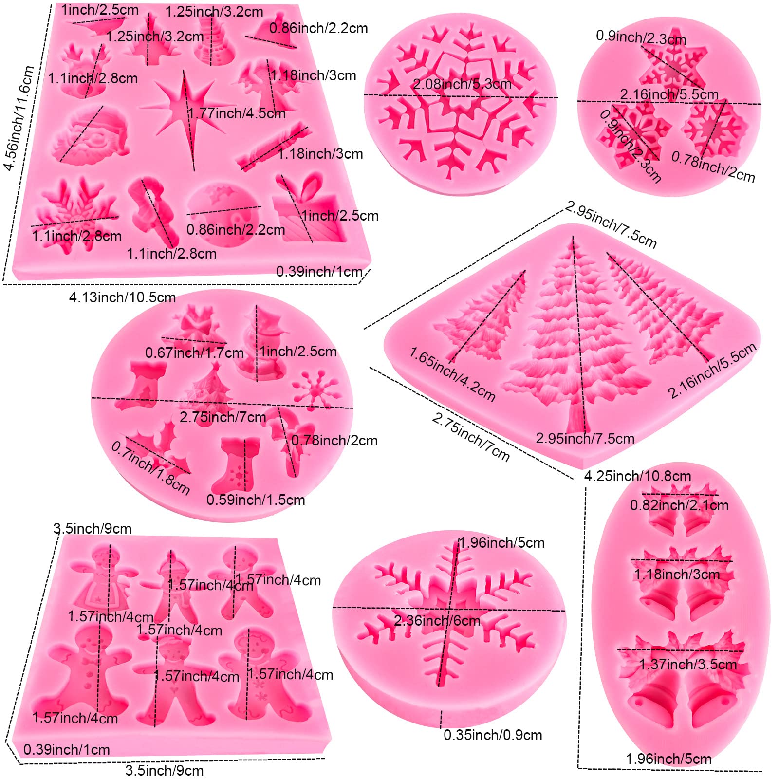 Christmas Silicone Baking Molds Set - Snowflake, Snowman, Tree, Holly Leaves & Santa Claus Designs for Fondant, Chocolate, Candy & Cake Decorating | Perfect for Xmas, New Year Party & Holiday Dessert Making
