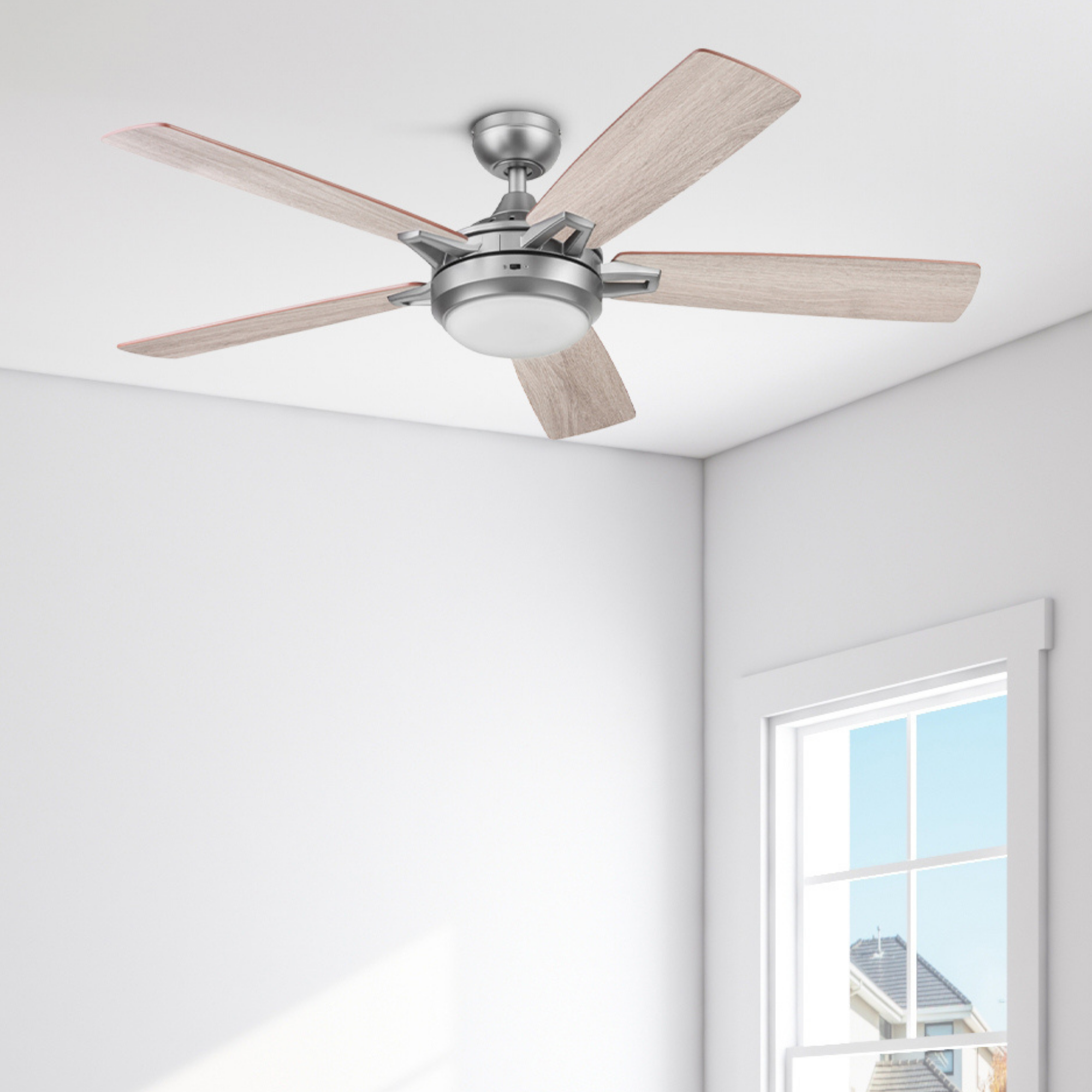 52 Inch Lorelai Smart Ceiling Fan with Remote Control - Silver Finish - Perfect for Living Room, Bedroom & Office Cooling and Air Circulation