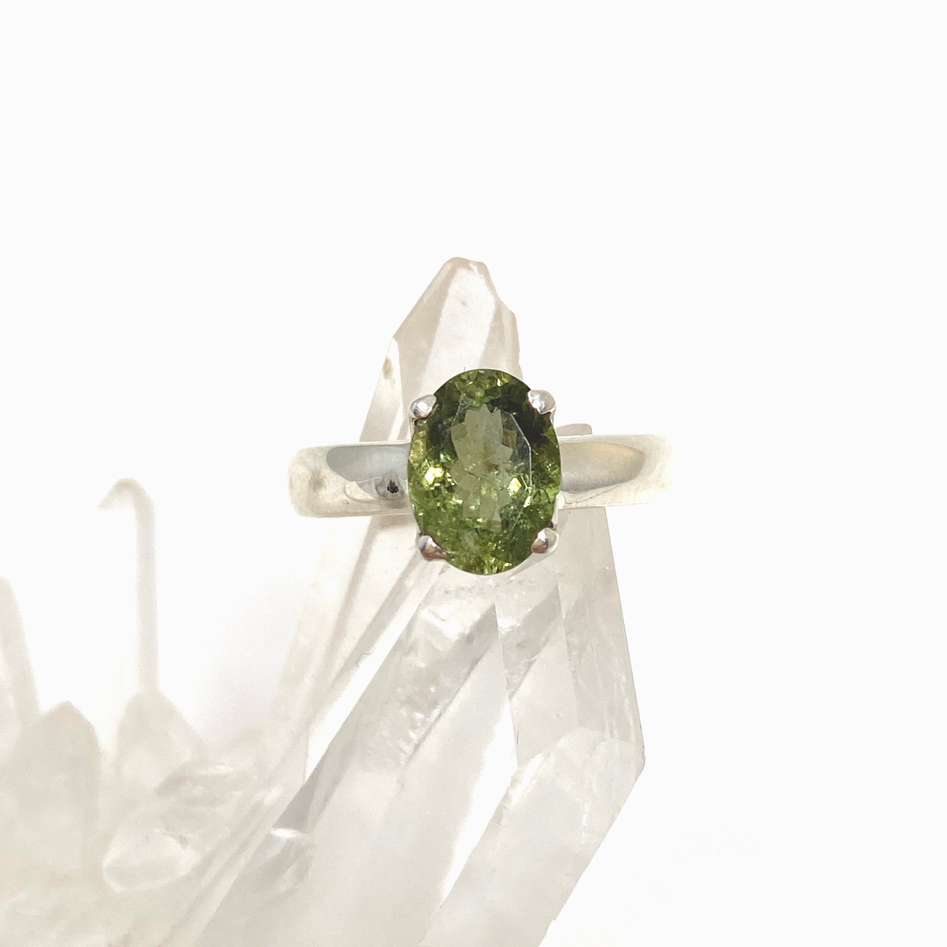 Green Tourmaline Oval Faceted Ring Size 6.5 PRGJ543 - Elegant Gemstone Jewelry for Women, Perfect for Weddings, Parties & Special Occasions