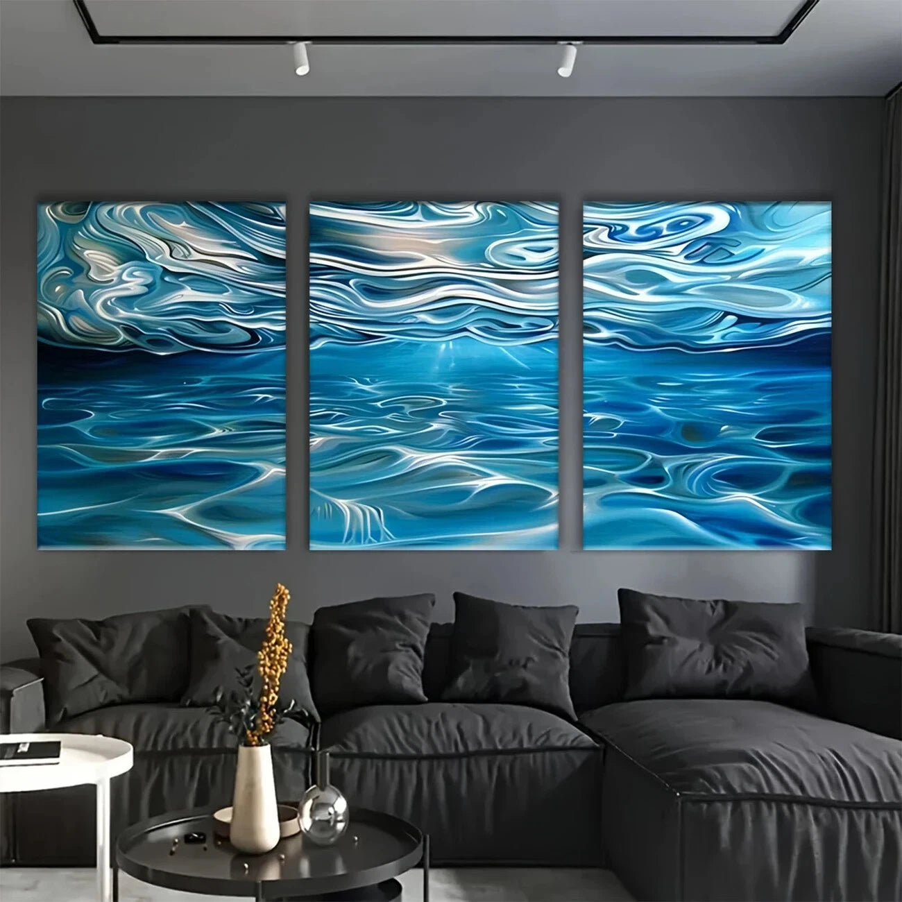 3-Piece Abstract Blue and White Swirl Metal Wall Art - Ready to Hang Modern Home Decor for Living Room, Bedroom & Office