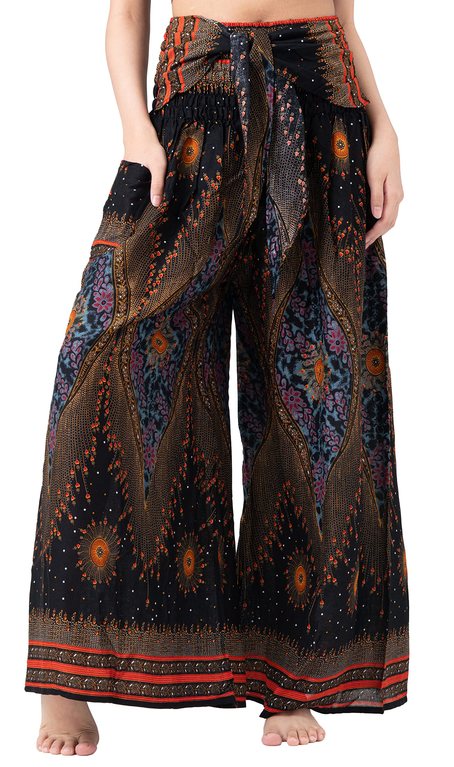 B BANGKOK PANTS Women's Boho Palazzo Pants - Flowy Wide Leg Yoga Pants for Women - Comfortable Lounge Pants for Travel, Beach, and Casual Wear