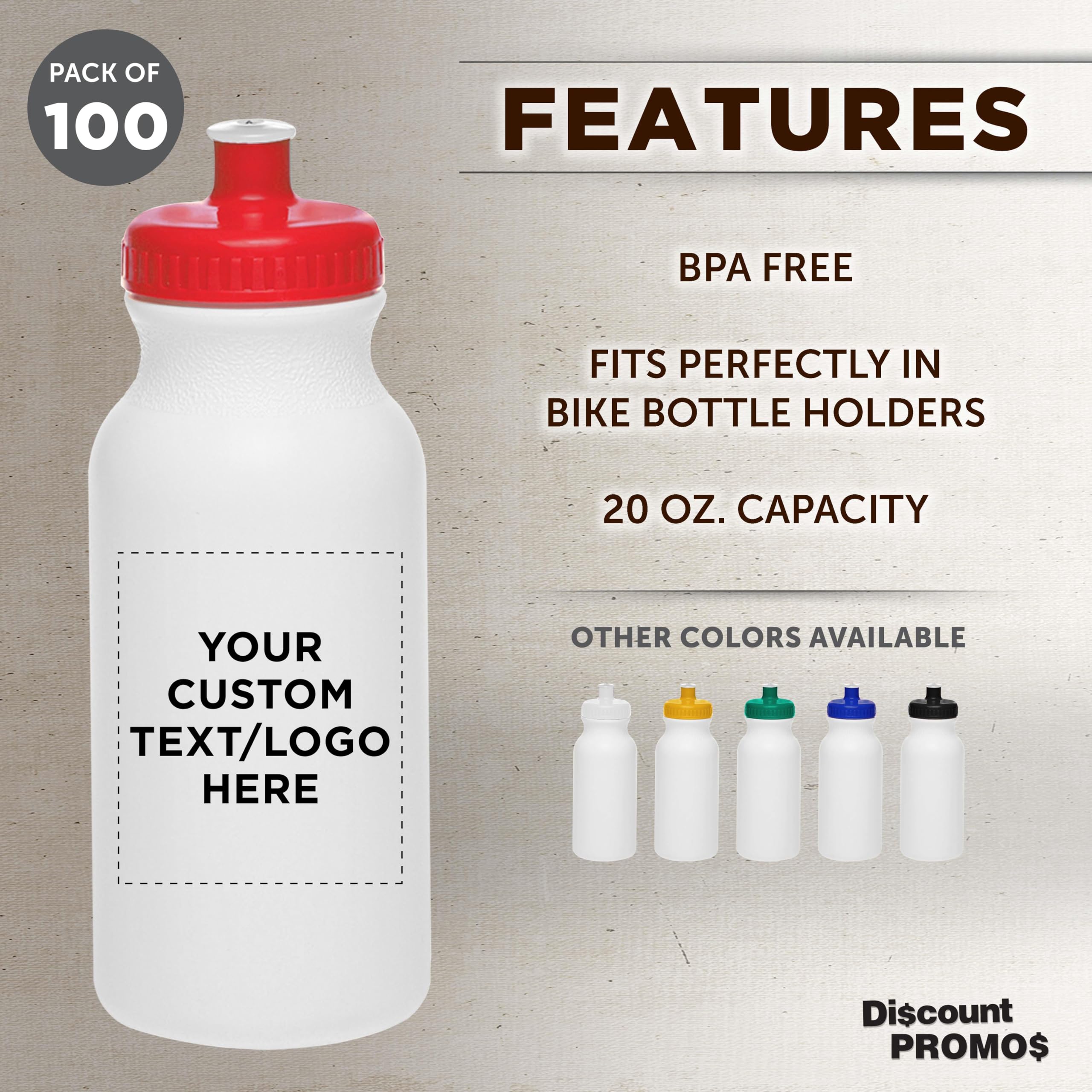 Custom White Water Bottles with Push Cap - 100 Pack, Personalized Text & Logo, 20oz BPA-Free Reusable Squeeze Bottles for Gym, Office, School & Events - Bulk Wholesale (White/Red)