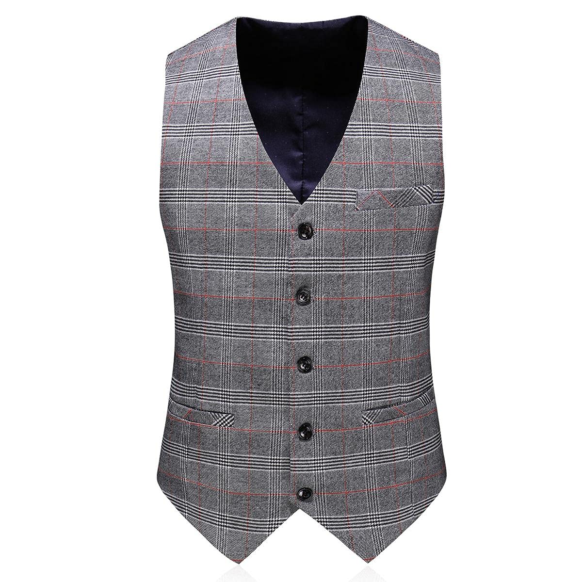 3 Piece Men's Check Plaid Suit Set - Single Breasted One Button Jacket with Pants & Vest | Formal Business Attire, Wedding, Prom, Party & Special Occasions