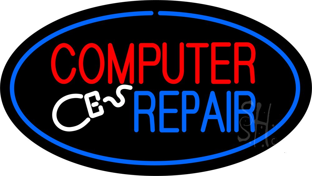 13 x 24 Inch Oval Computer Repair LED Neon Sign with Dimmer - Black Square Cut Acrylic Backing - Bright Premium Indoor Lighting for Electronics Stores, PC Shops & Tech Office Decor - Perfect for Storefronts, Workshops & Gaming Rooms