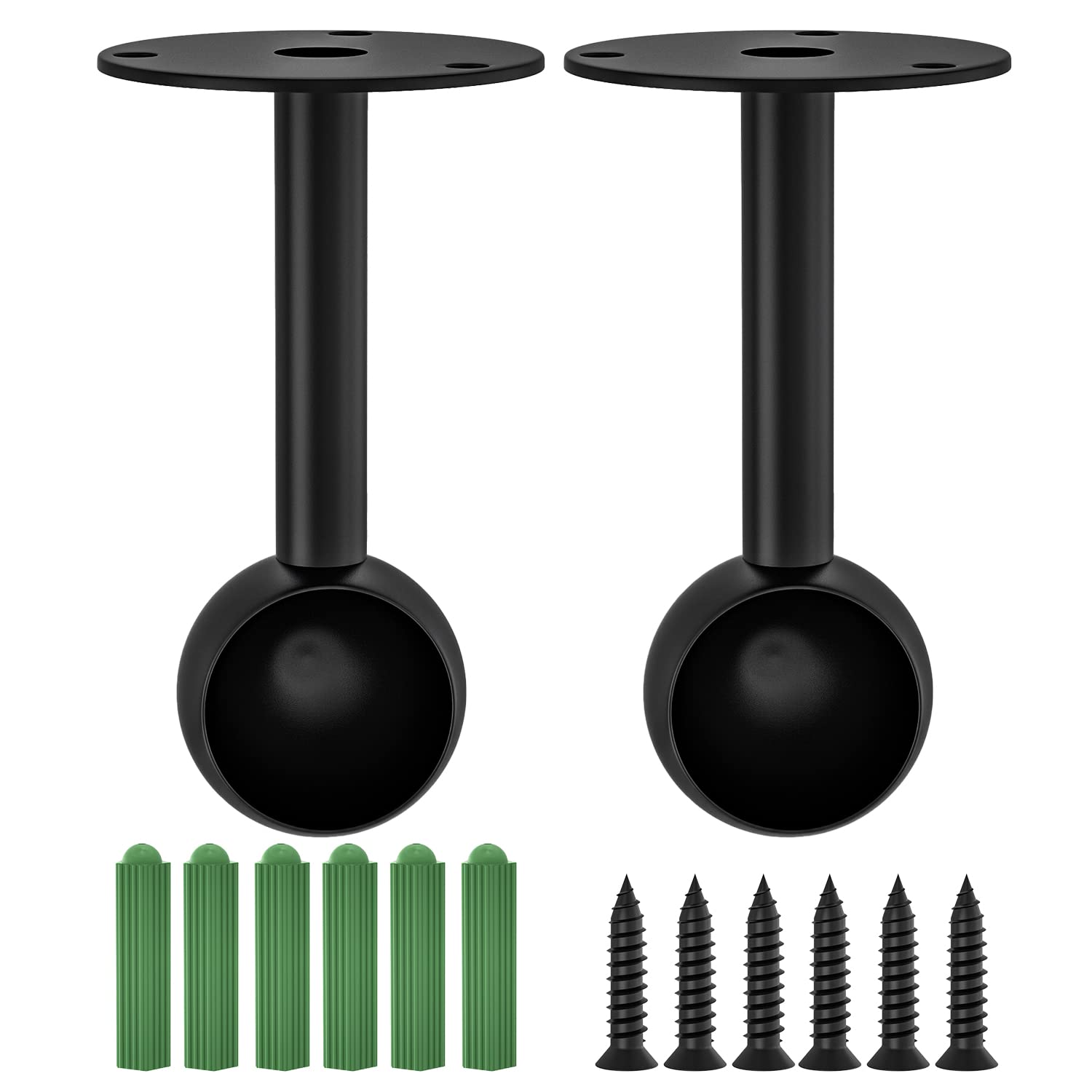 25mm Matte Black Ceiling Mount Closet Rod Brackets - 2 Pack Stainless Steel Flange Holder for Curtain & Closet Poles | Perfect for Bedroom Storage & Window Treatment Installation
