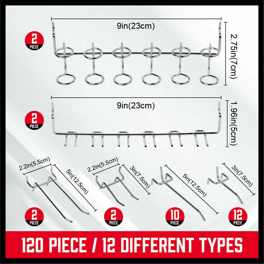 120-Piece Pegboard Hooks Set - Heavy Duty Slat Wall Hanger for Garage, Workshop & Retail Display - Durable Metal Hooks for Tools, Accessories & Home Organization - Perfect for DIY Projects & Space Saving Storage