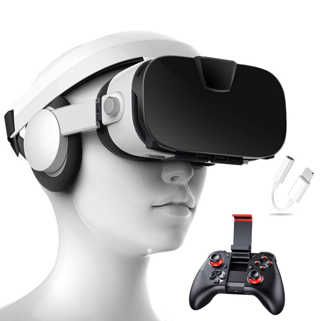 3D VR Headset with Bluetooth Controller - Compatible with iPhone 13 Pro Max/13 Pro/13/12/11, Samsung Galaxy S21, Huawei & Xiaomi Series - Immersive Virtual Reality Gaming & Movie Experience for Home Entertainment