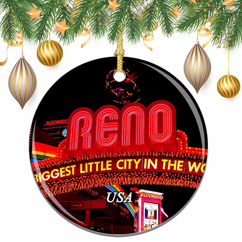 USA Reno Christmas Tree Ornament - Holiday Wedding Hanging Decor, Travel Souvenir Collection for Xmas Decorations & Home Party