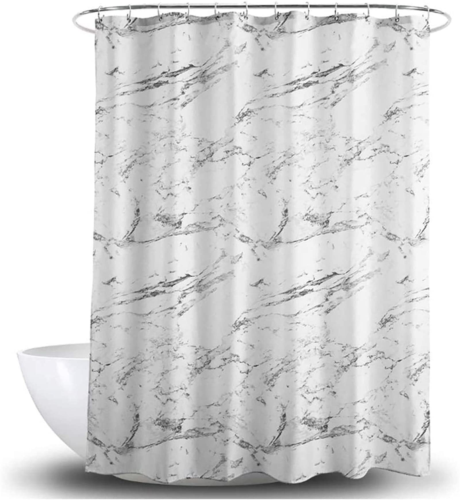 ZHJ Marble Pattern Waterproof Anti-Mold Polyester Shower Curtain with 12 Hooks - Elegant White Bathroom Decor for Modern Homes & Spa-Like Showers