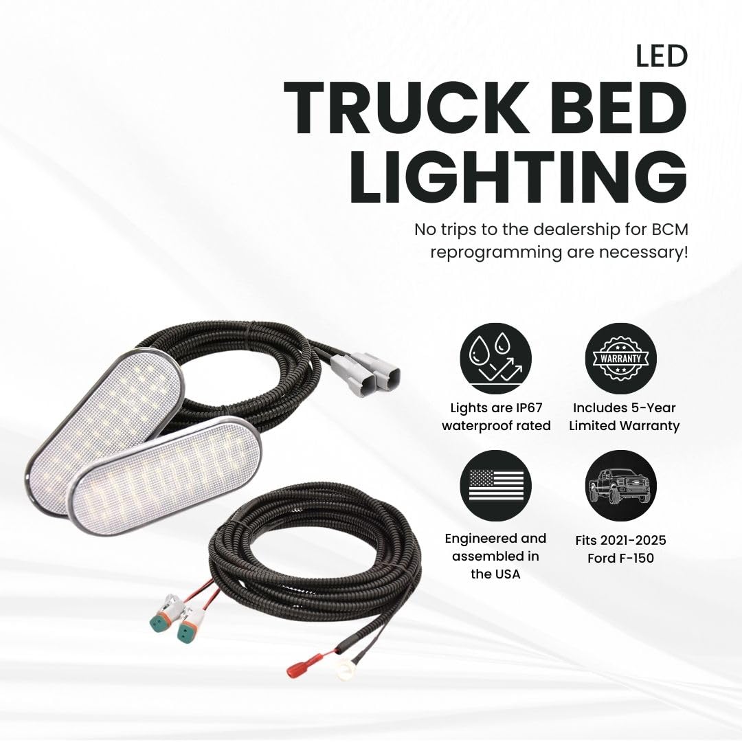 2021-2025 Ford F-150 LED Bed Lighting Kit | OEM-Style Truck Bed Lights | Waterproof & Easy Installation | Perfect for Nighttime Loading, Camping & Work Site Visibility