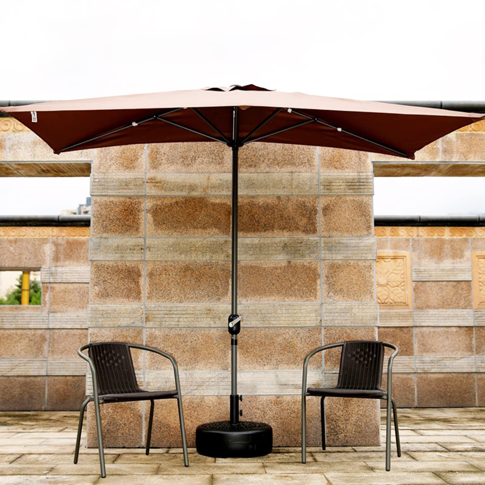 Extra Large Heavy Duty Rectangular Sun Umbrella for Outdoor Porch, Patio, Balcony & Grill - Portable Commercial Market Umbrella in Brown - Perfect for Shade at Beach, Poolside, Restaurant & Backyard Gatherings