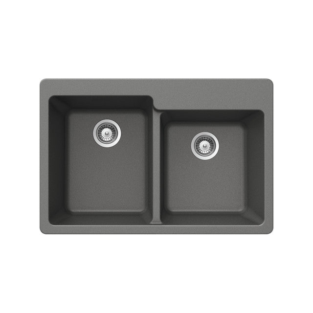 Houzer Quartztone Series 33 Granite Composite Undermount 60/40 Double Bowl Kitchen Sink - M 175U SLATE | Durable & Stylish for Modern Kitchens | Perfect for Cooking, Cleaning & Entertaining