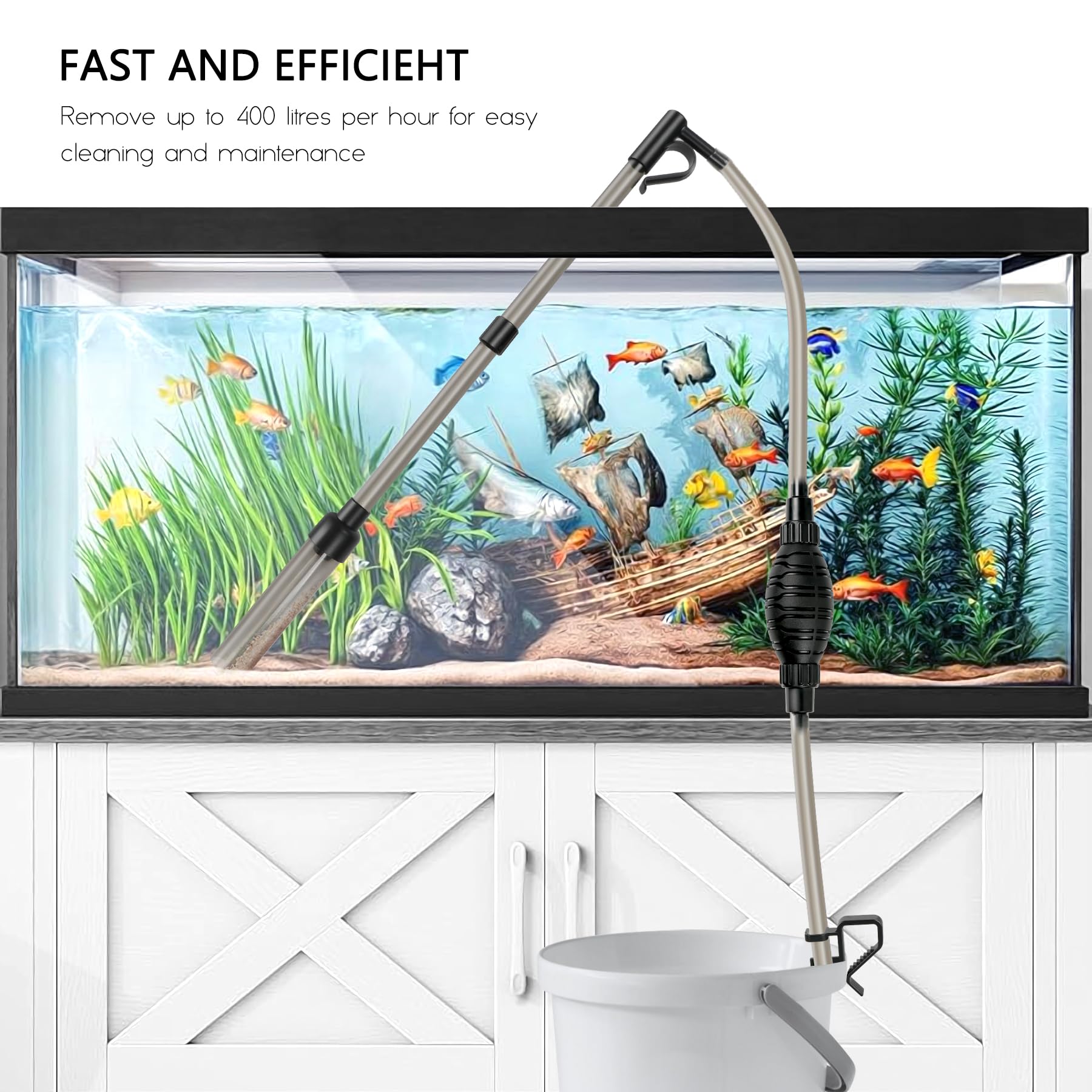 4 in 1 Aquarium Gravel Cleaner - Fish Tank Vacuum Siphon with Water Flow Clamp for Easy Water Changes, Sand Washing & Dirt Removal | Perfect for Freshwater & Saltwater Tanks, Home & Office Aquariums