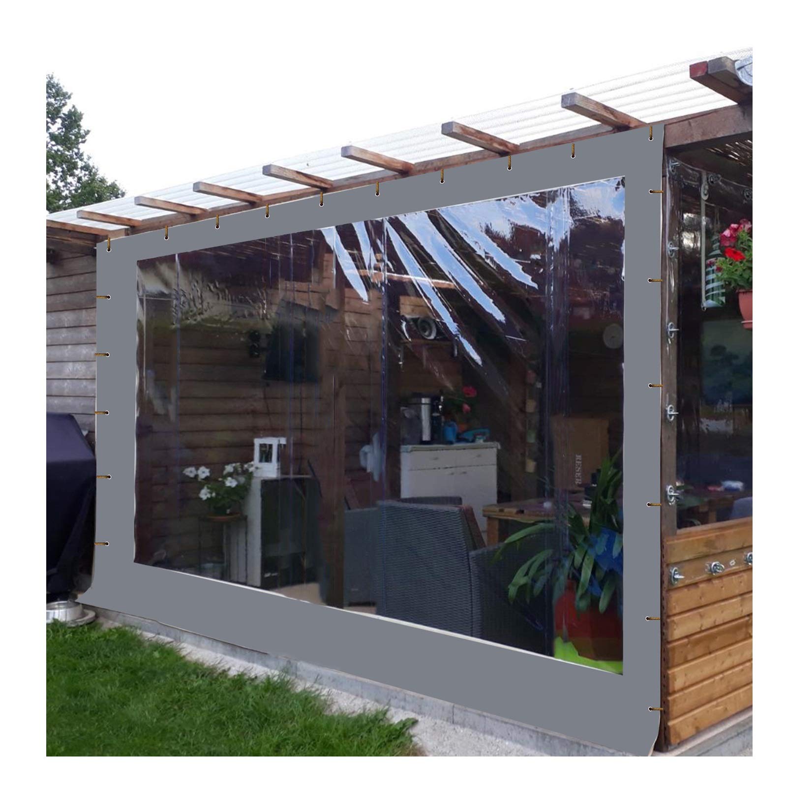 Waterproof Clear PVC Tarp Curtain for Pergola - Heavy Duty Outdoor Side Panels with Grommets (3.6x2m/11.8x6.5ft, Gray) - Perfect for Patio, Porch, Gazebo & Backyard Weather Protection