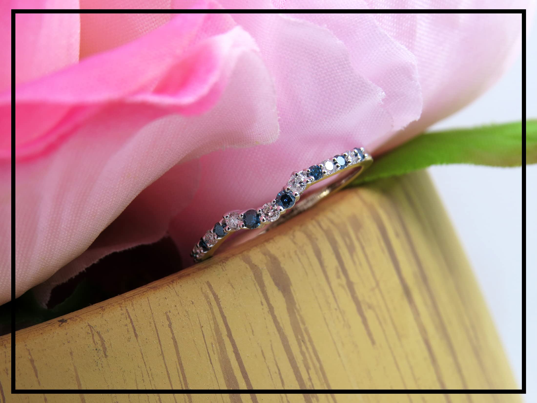 0.30 Cttw Round Blue & White Diamond Stackable Wedding Band for Women - 14K Solid Gold Anniversary Ring - Perfect for Stacking, Bridal Sets & Special Occasions