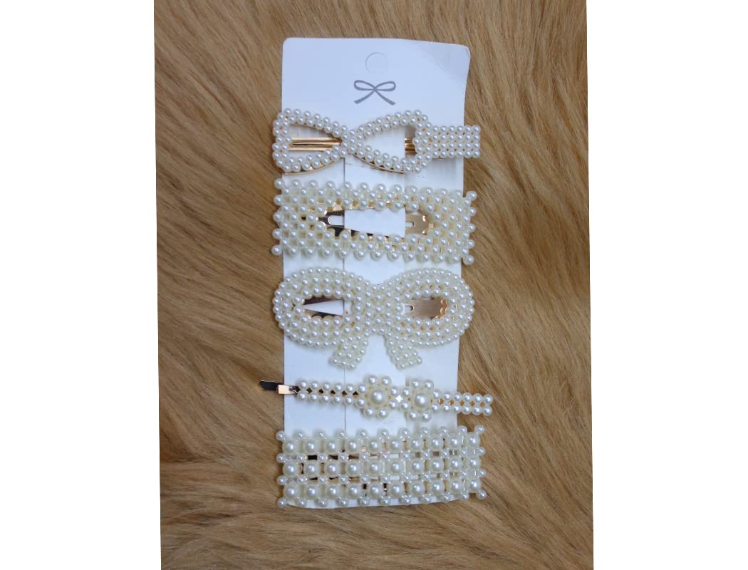 Kalaneet 5-Piece Pearl Metal Hair Clips Set - Elegant Hair Pins for Women & Girls - Perfect for Weddings, Parties & Everyday Styling
