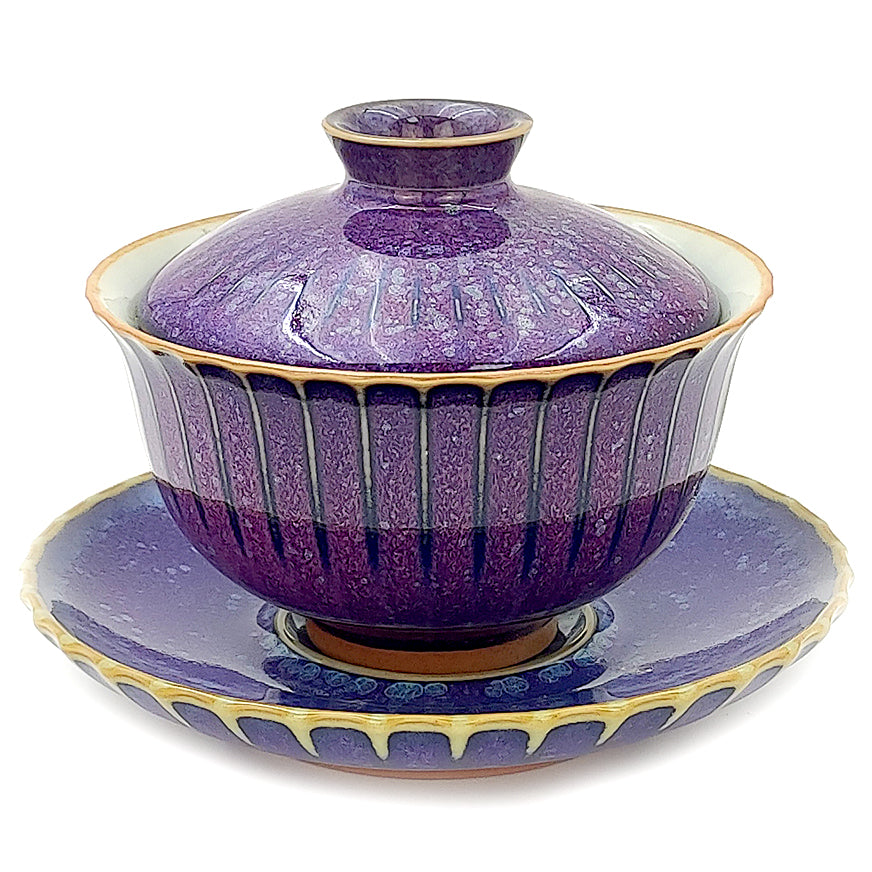 Japanese Jun Kiln Ceramic Petal-Shaped Gaiwan Tea Set - Traditional Chinese Tea Brewing Cup for Oolong, Pu-erh & Green Tea Lovers - Perfect for Home, Office & Tea Ceremonies