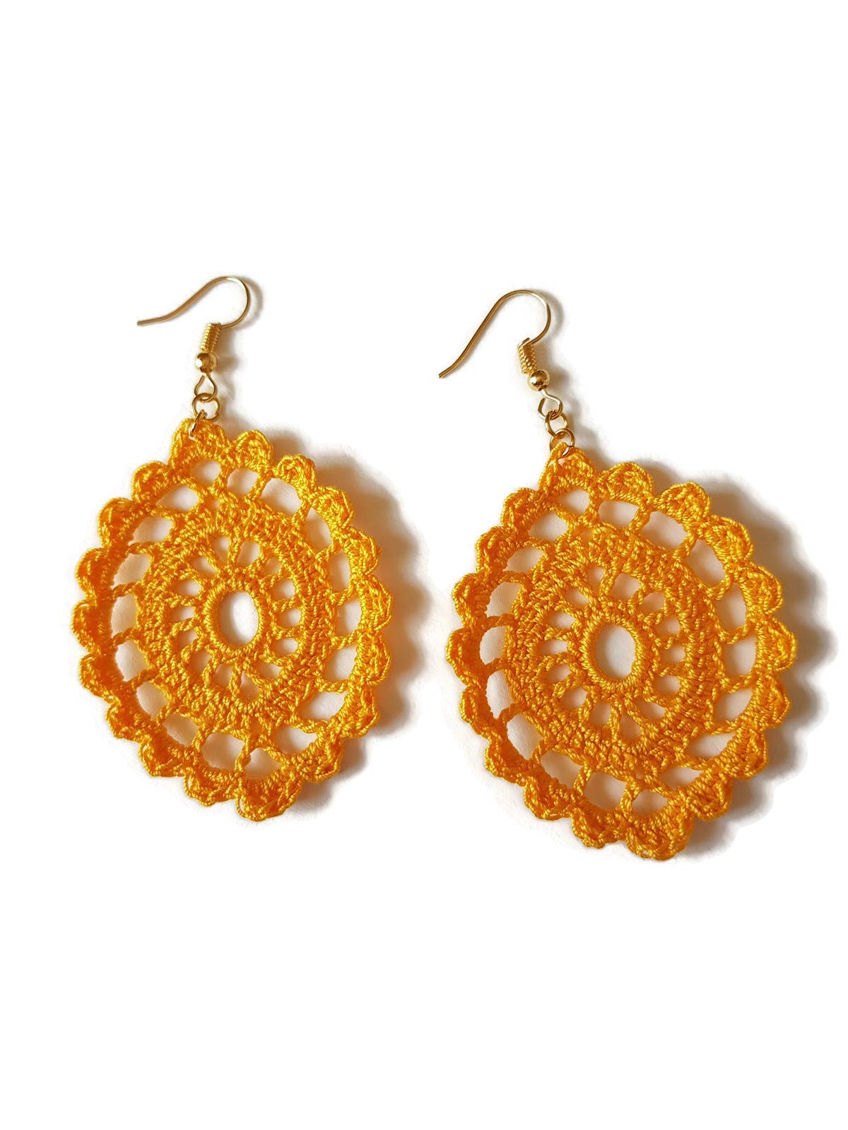 Handmade Gold Oval Drop Earrings - Lace Crochet Baroque Sicily Style Jewelry for Women - Perfect for Weddings, Parties & Special Occasions