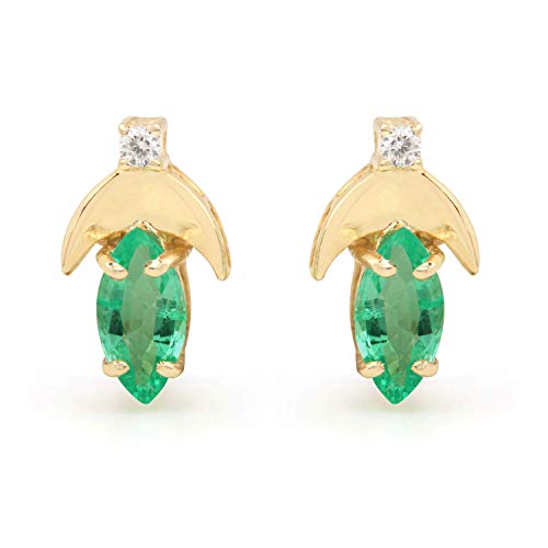 Natural Emerald & Round Diamond 18k Yellow Gold Stud Earrings for Women – Elegant Fine Jewelry Gift for Birthdays, Anniversaries & Special Occasions