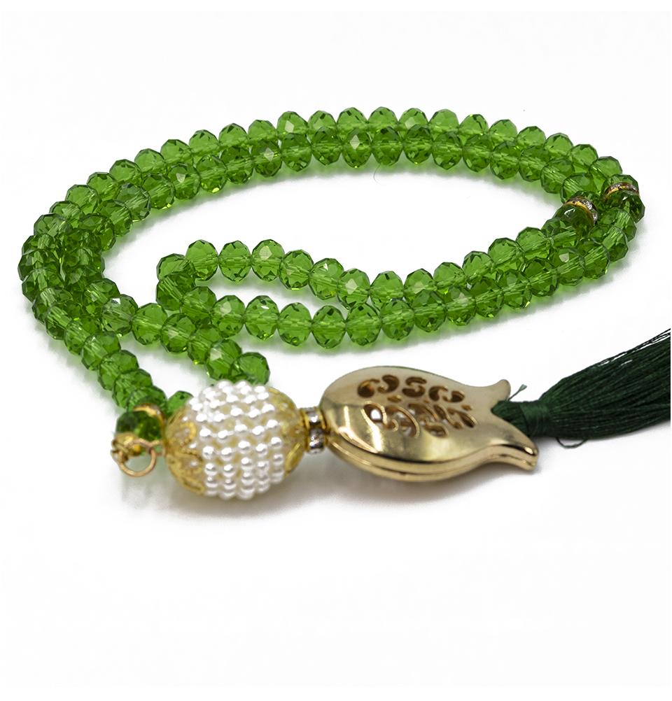Premium Islamic Tesbih - 99 Count Acrylic Crystal Cut Prayer Beads with Elegant Tulip Tassel in Emerald Green | Perfect for Daily Dhikr, Meditation & Spiritual Gifts