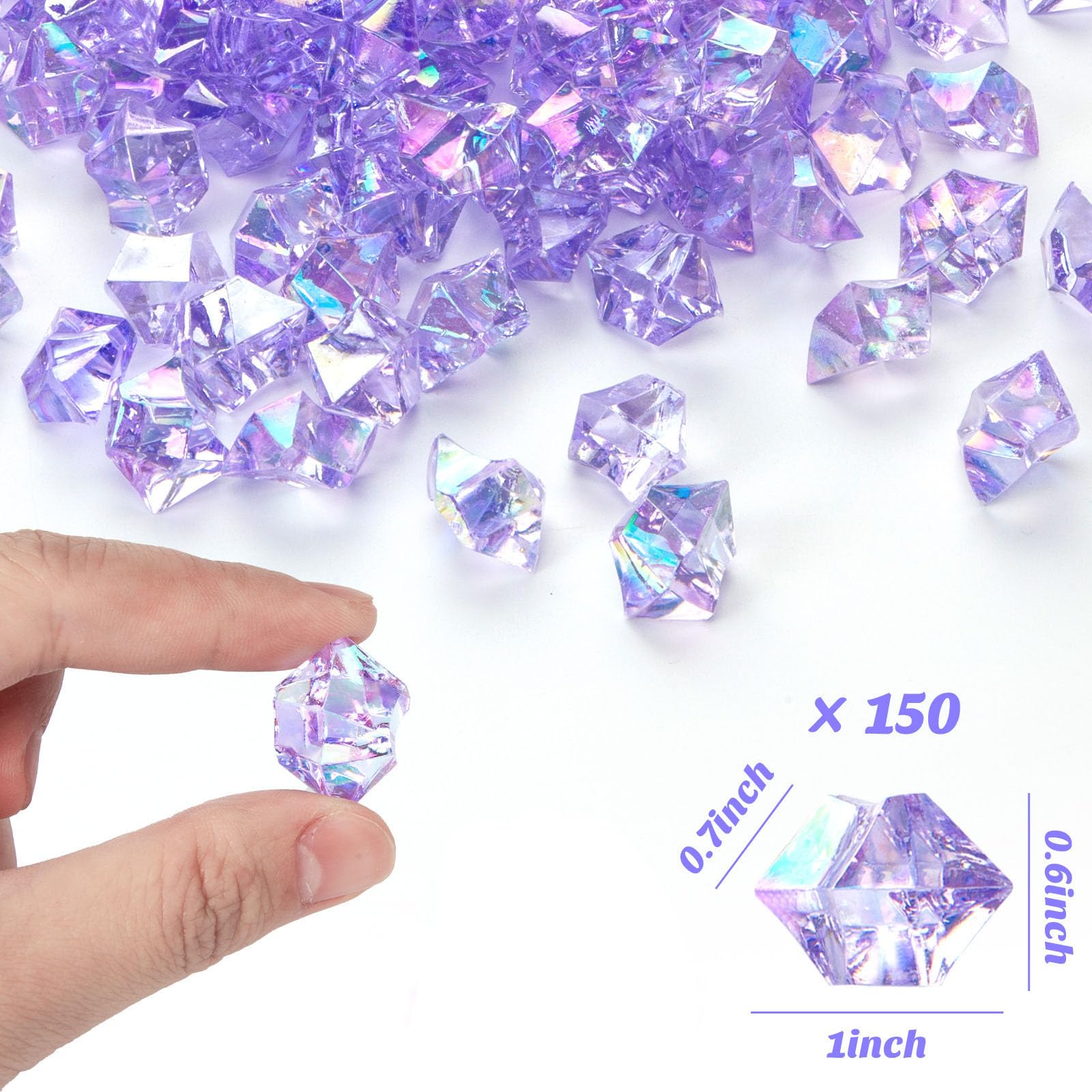150PCS Purple Holographic Acrylic Fake Ice Rocks - Sparkling Crushed Ice Diamonds for Vase Fillers, Table Scatter, Wedding & Party Decorations - Perfect for Centerpieces, DIY Crafts, and Event Styling