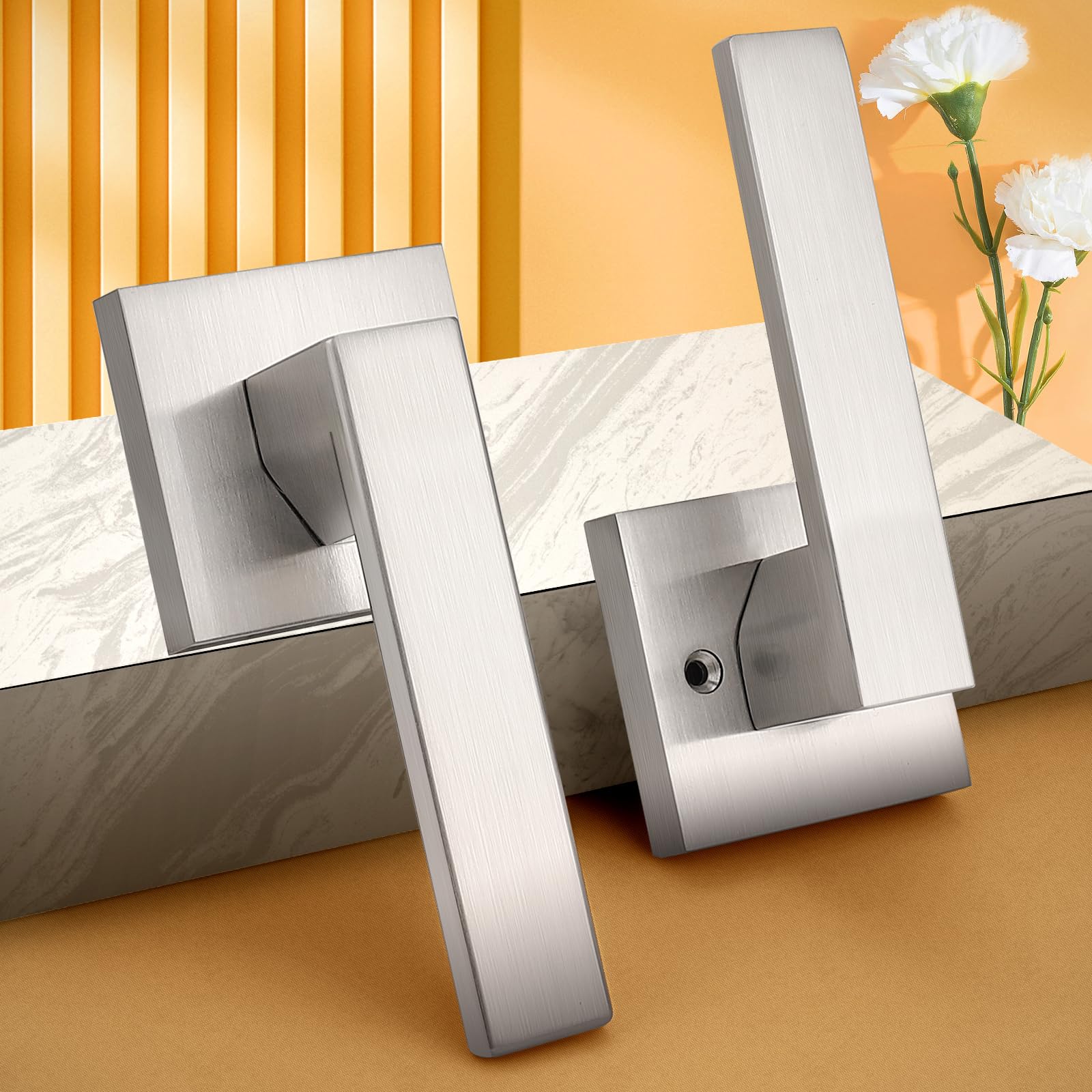Probrico 10-Pack Brushed Nickel Passage Door Levers with Lock - Heavy Duty Square Interior Door Handles for Left & Right Handed Doors (Keyless) - Perfect for Closet, Hallway, Bedroom & Office Doors